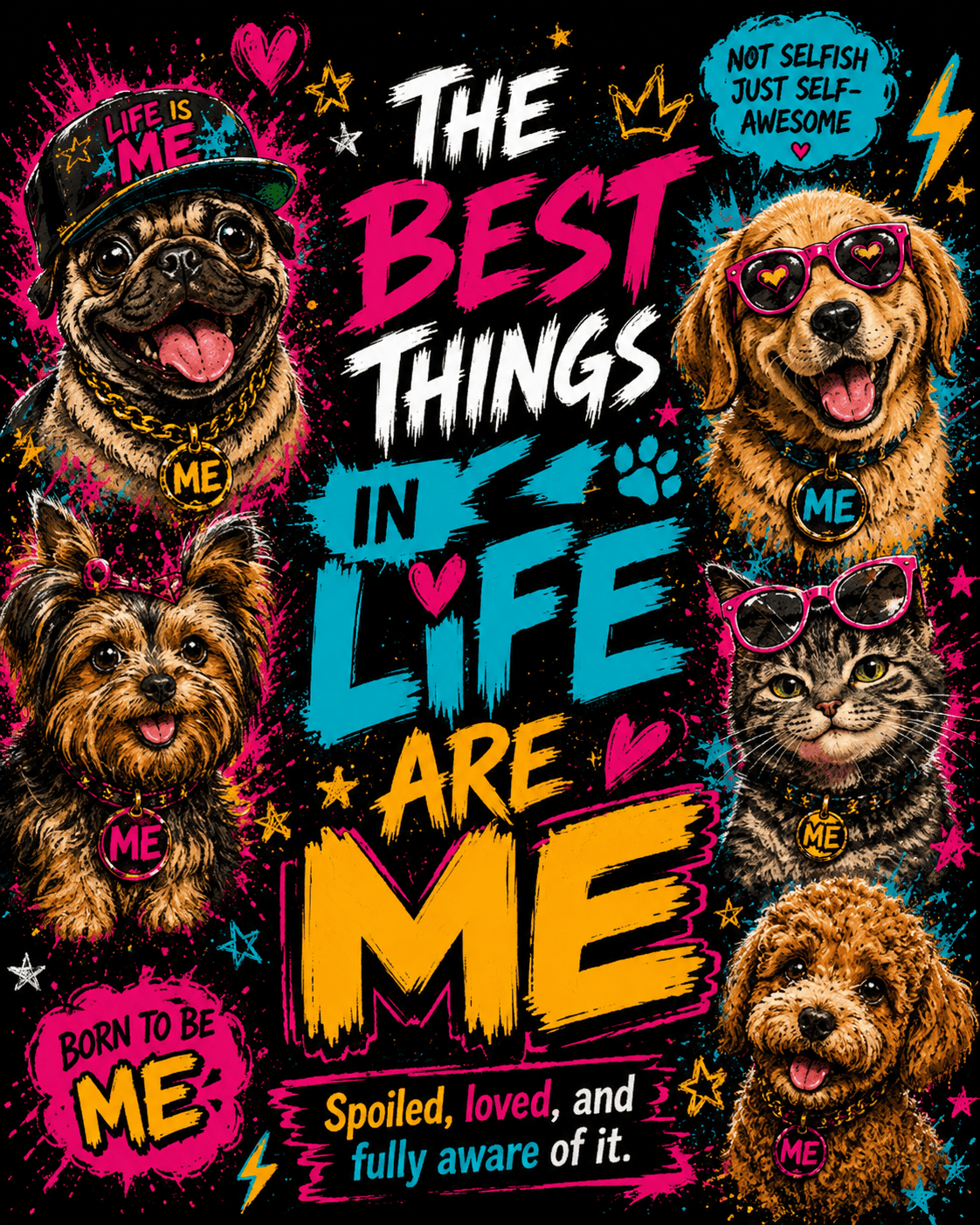 Graphic t-shirts for spoiled pet lovers in The Best Things In Life Are Me collection
