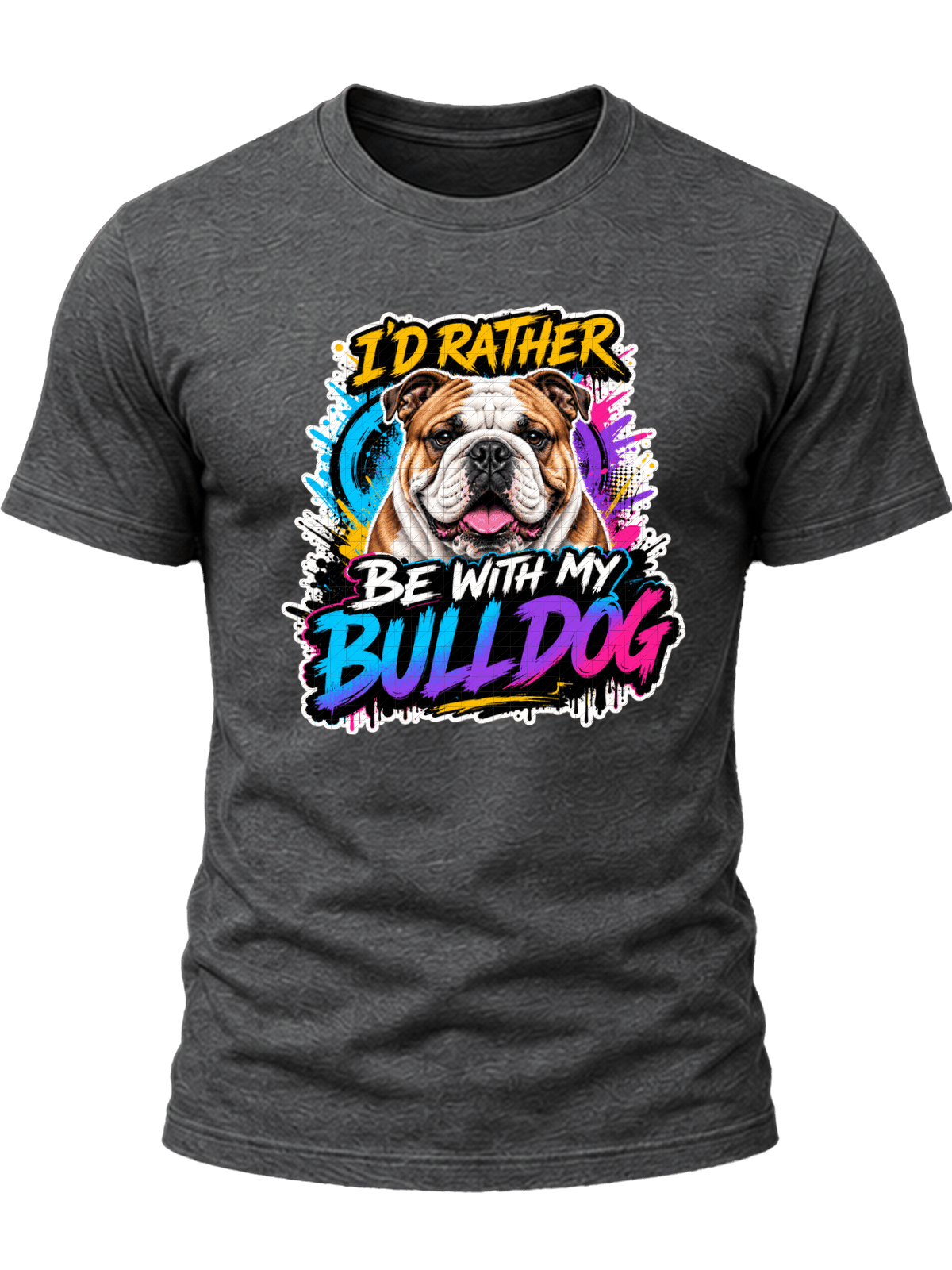 I'd Rather Be With My Corgi Shirt design with smiling orange-and-white corgi, colorful graffiti background, yellow headline, and gradient CORGI text.